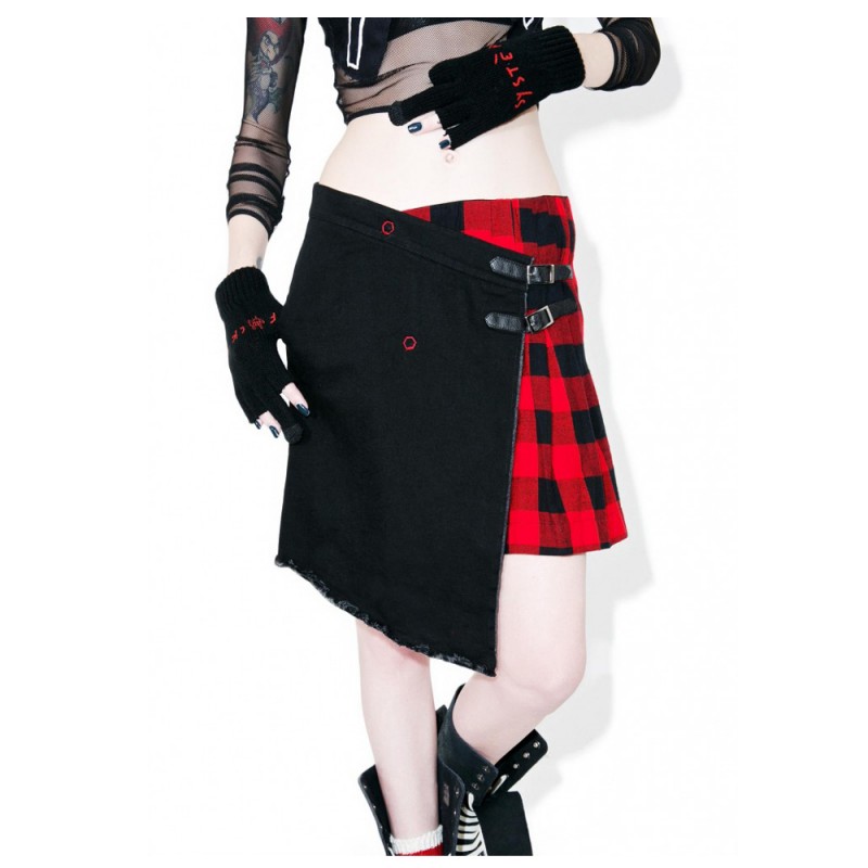 Women Fashion Plaid Skirt Sexy Utility Kilt Buckle Short Skirt Sultry Fashion Kilt